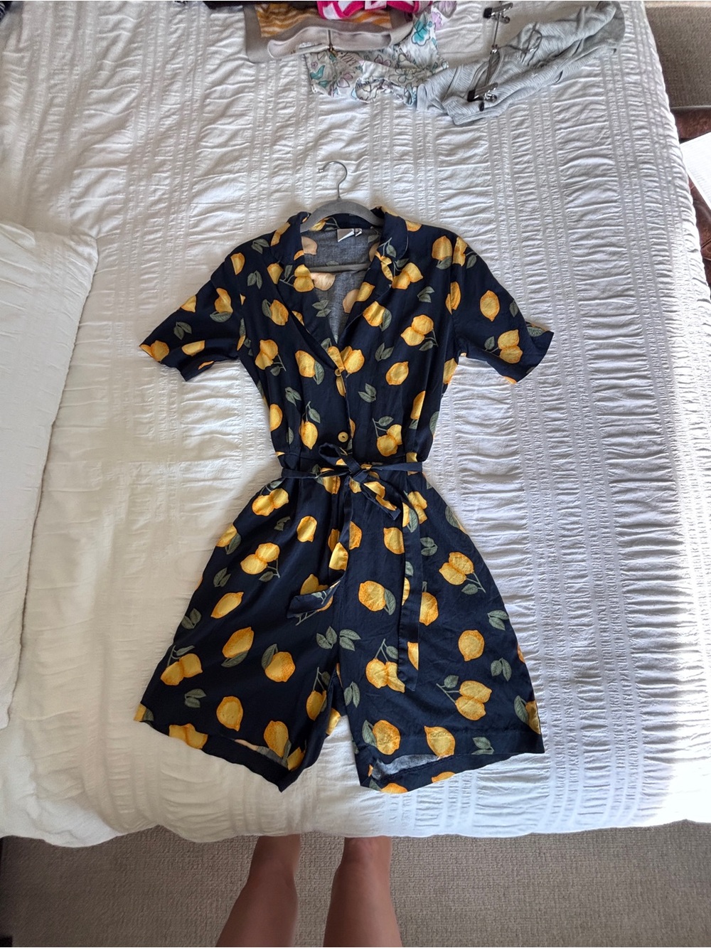 ICHI Black Lemon Print Short Sleeve Romper